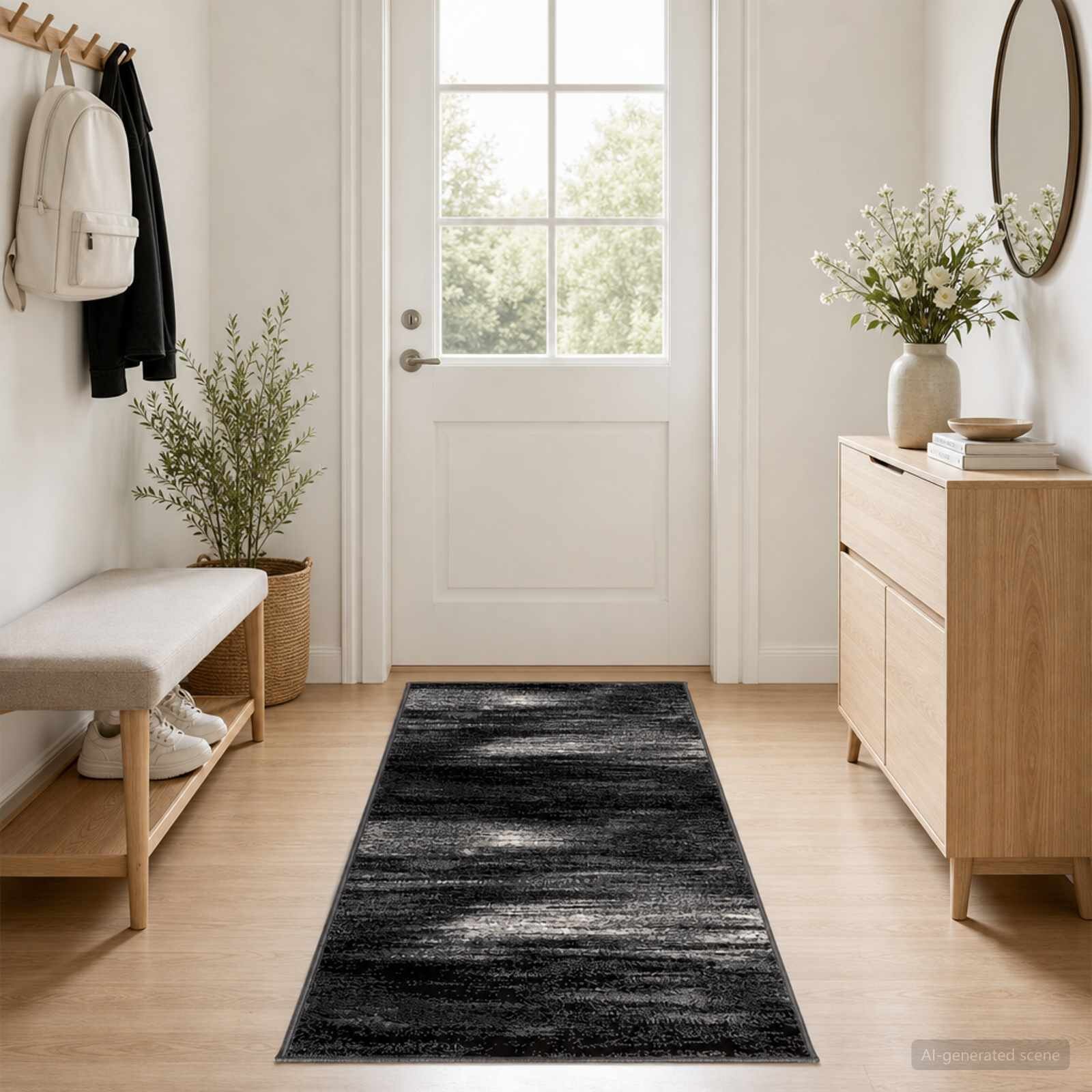 vidaXL Килим с пътека FLORNES Тъкан Черно 100 x 150 cm ПП 7 mm