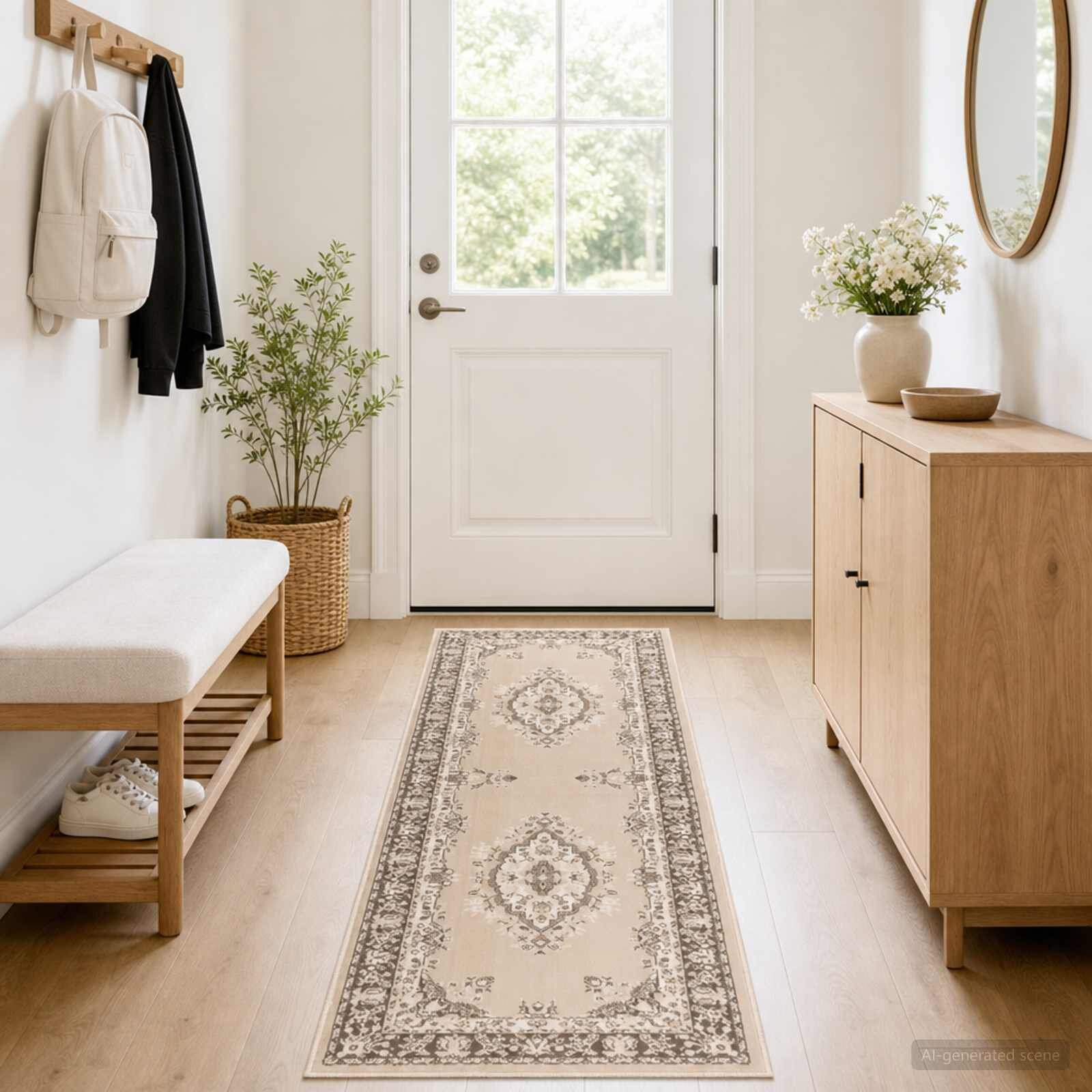 vidaXL Килим с пътека FLORNES Тъкан Екру 67 x 250 cm ПП 7 mm