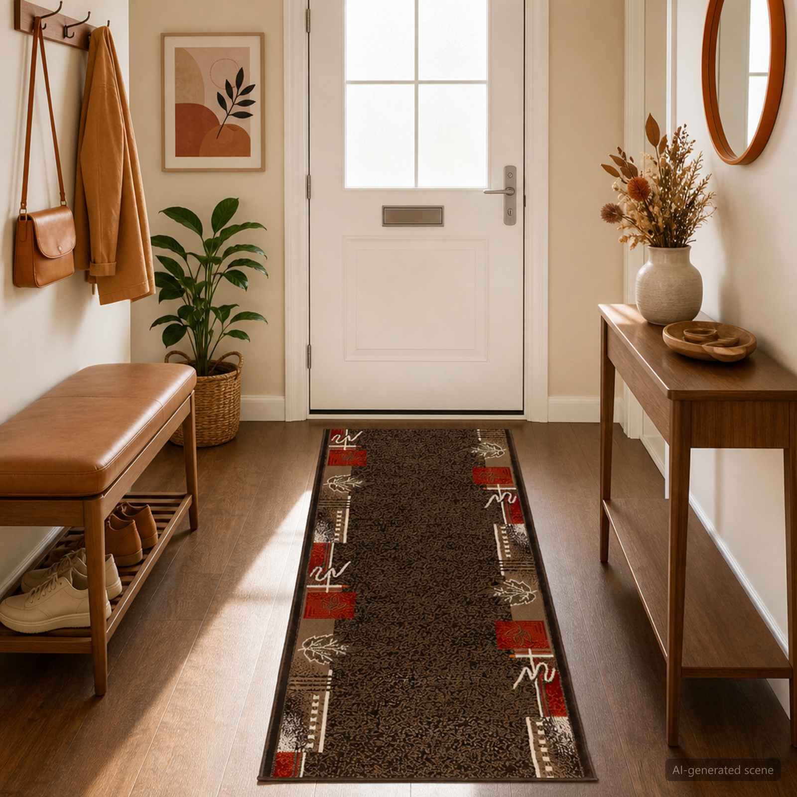 vidaXL Килим с пътека FLORNES Тъкан Кафяво 100 x 300 cm ПП 7 mm