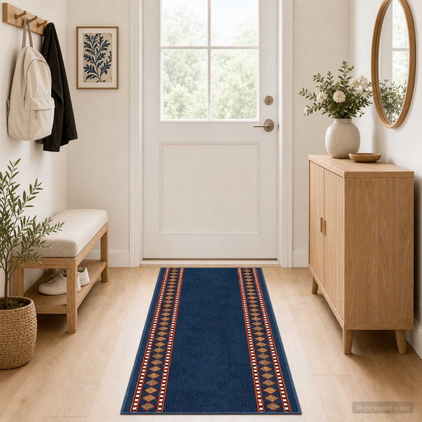 vidaXL Килим с пътека FLORNES Тъкан Синьо 80 x 350 cm ПП 7 mm