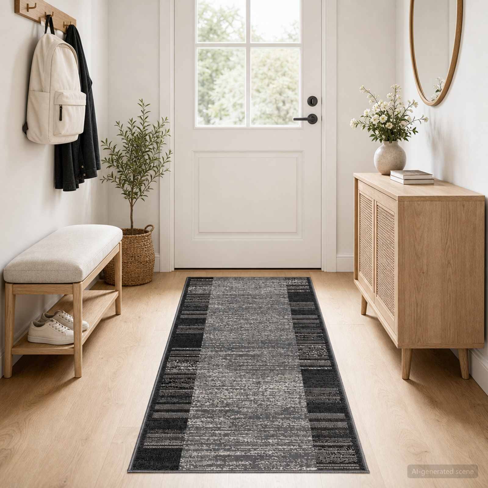 vidaXL Килим с пътека FLORNES Тъкан Сиво 100 x 400 cm ПП 7 mm