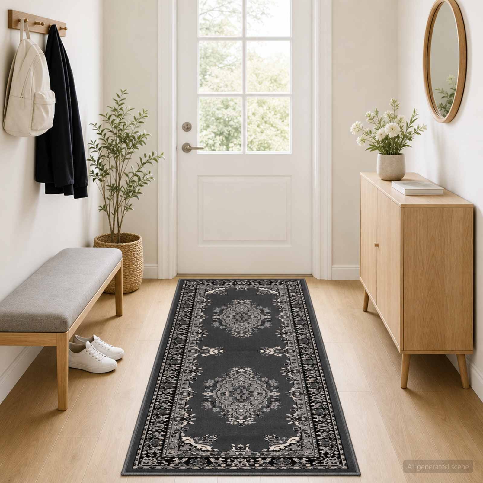 vidaXL Килим с пътека FLORNES Тъкан Сиво 100 x 450 cm ПП 7 mm
