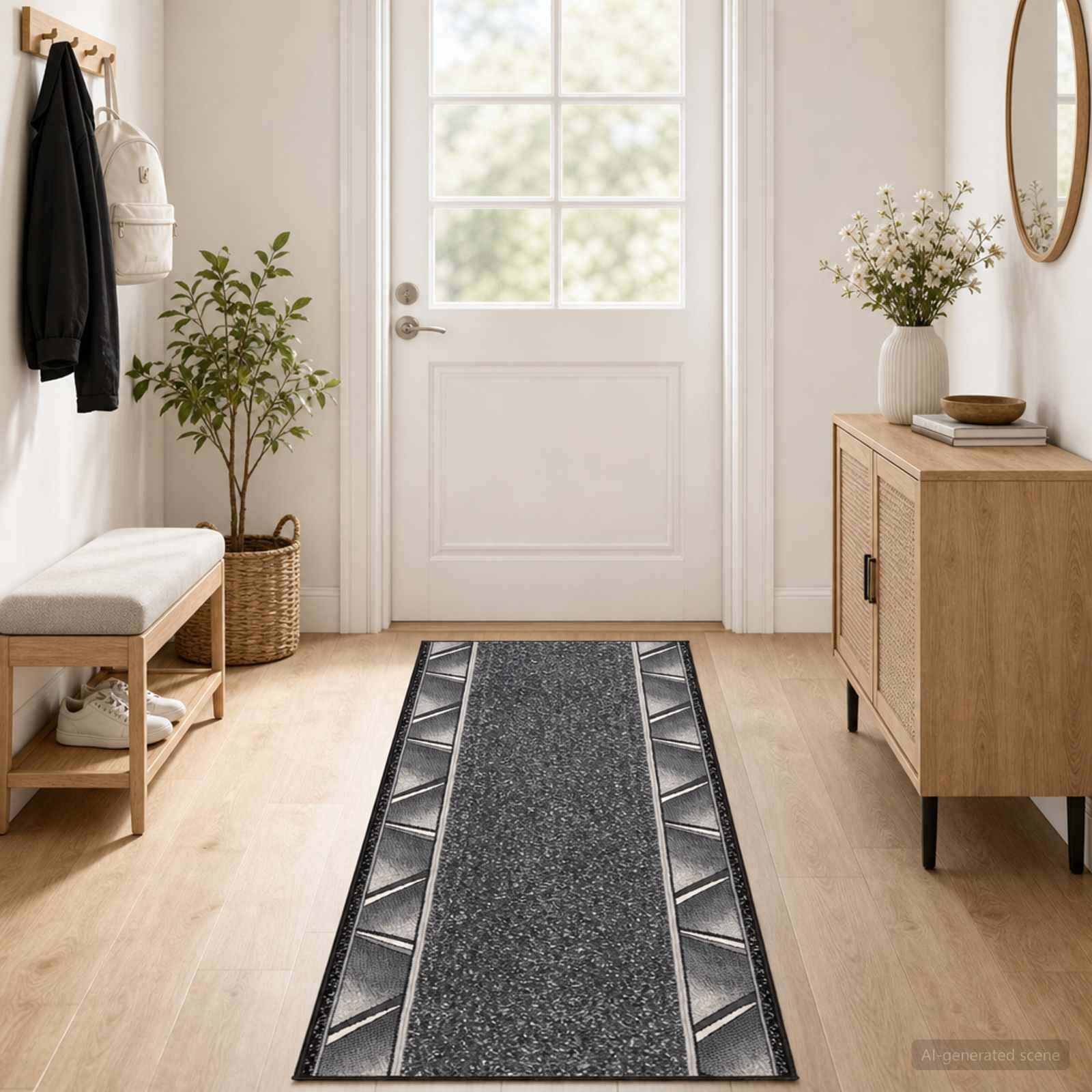 vidaXL Килим с пътека FLORNES Тъкан Сиво 80 x 350 cm ПП 7 mm
