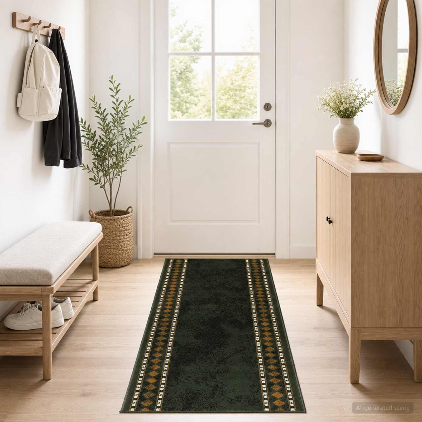 vidaXL Килим с пътека FLORNES Тъкан Зелено 67 x 200 cm ПП 7 mm