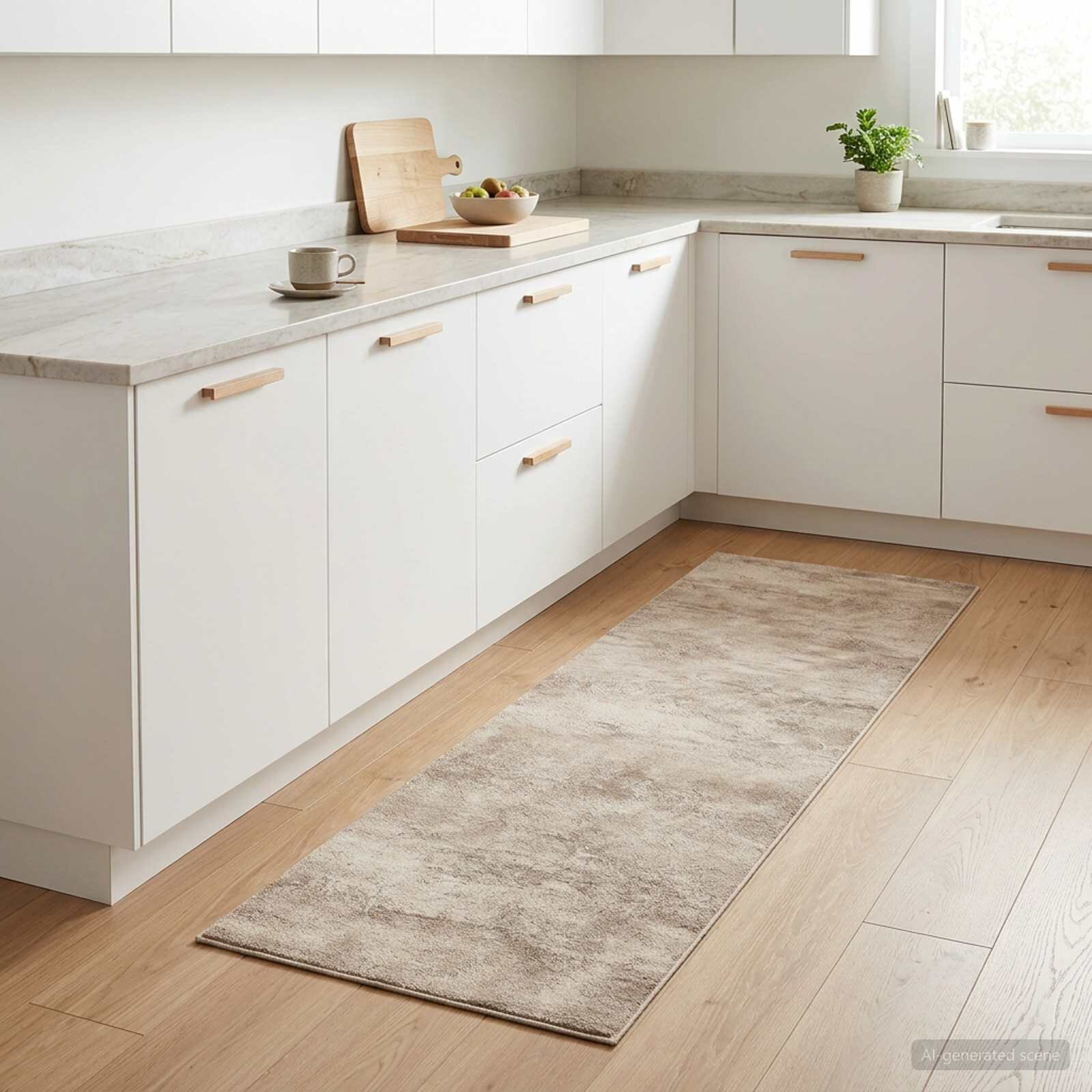 vidaXL Килим за кухня Бежов бетон 150 x 45 см 100% Полиамид Пере се