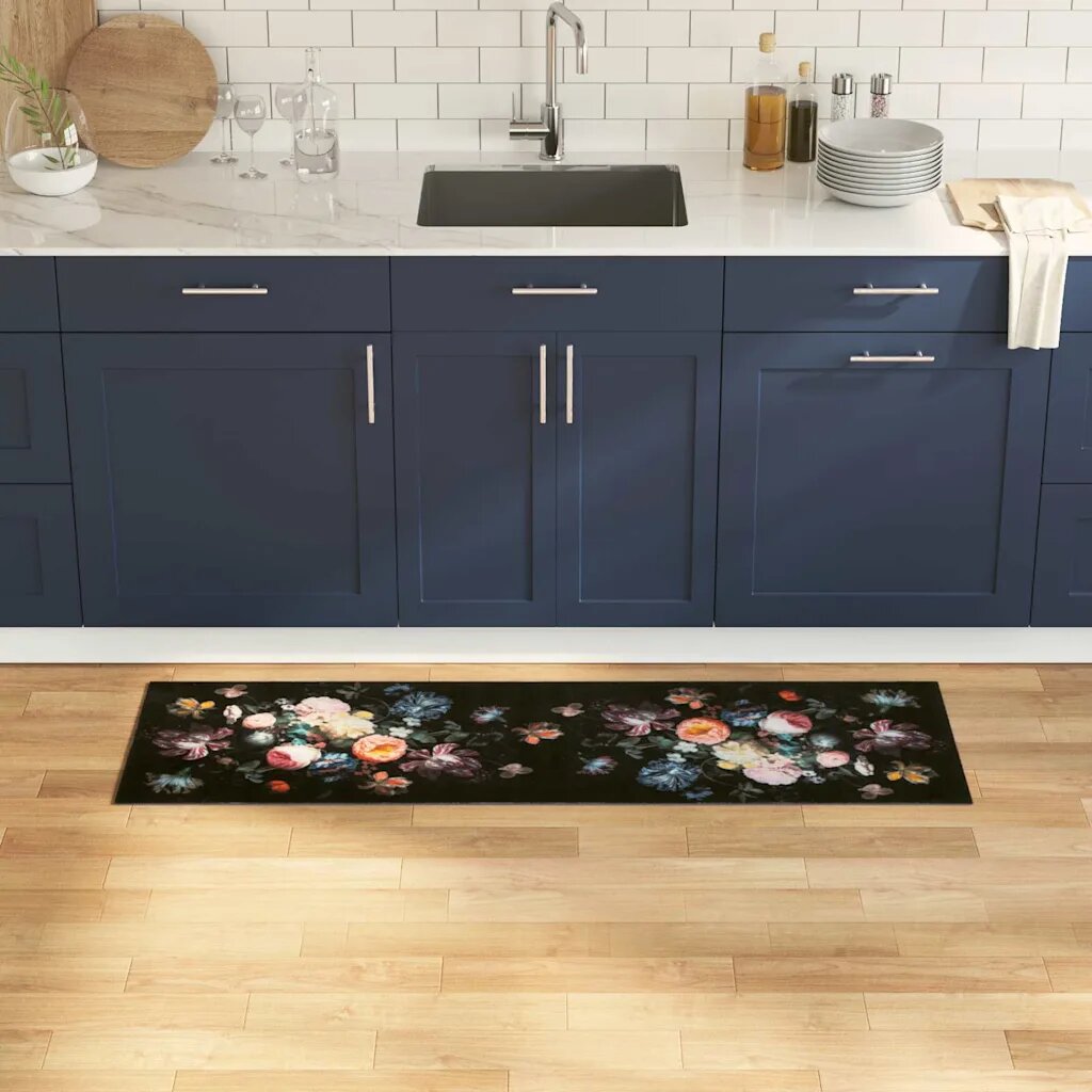 vidaXL Килим за кухня Черно 150 x 45 см Кадифе