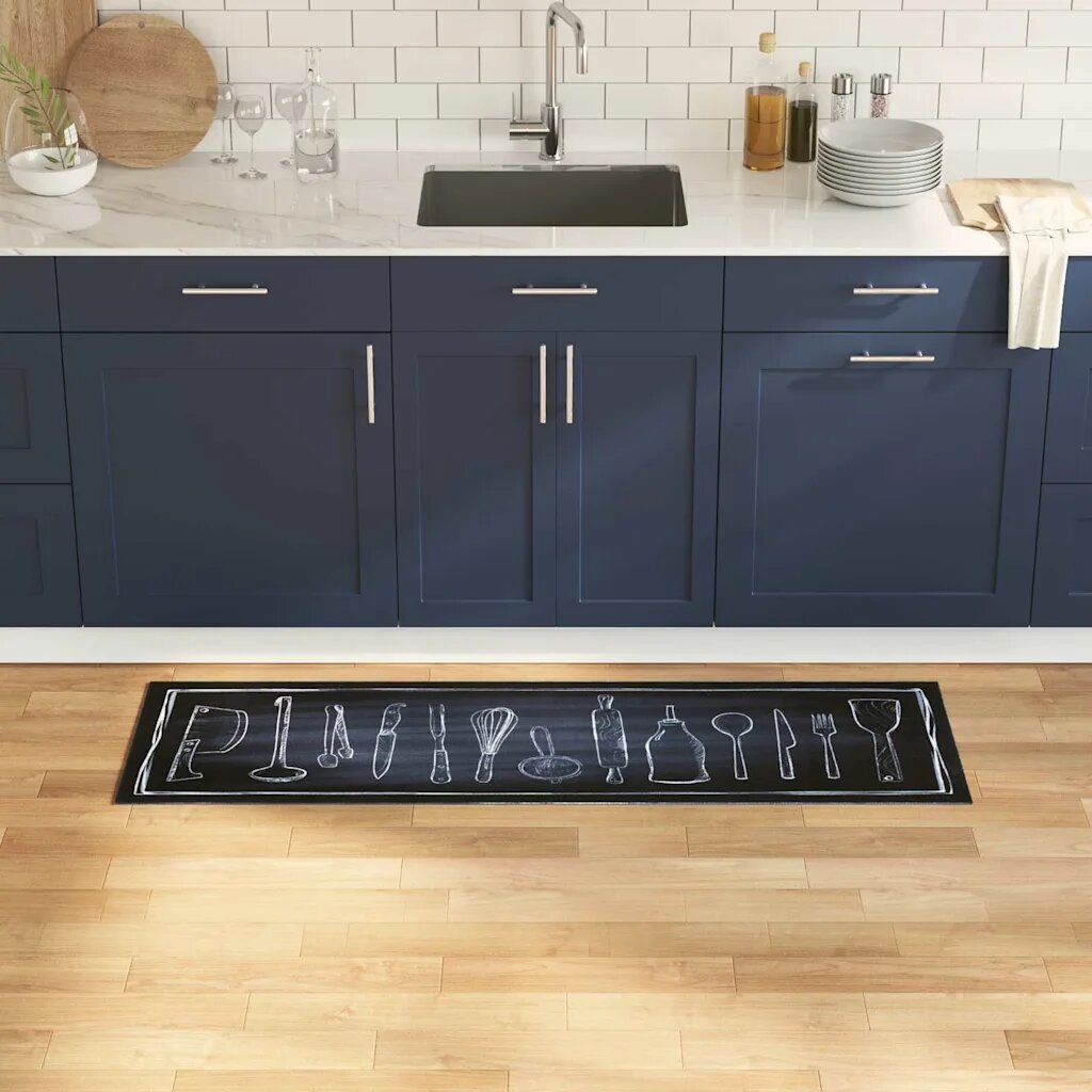 vidaXL Килим за кухня Черно 150 x 45 см Кадифе