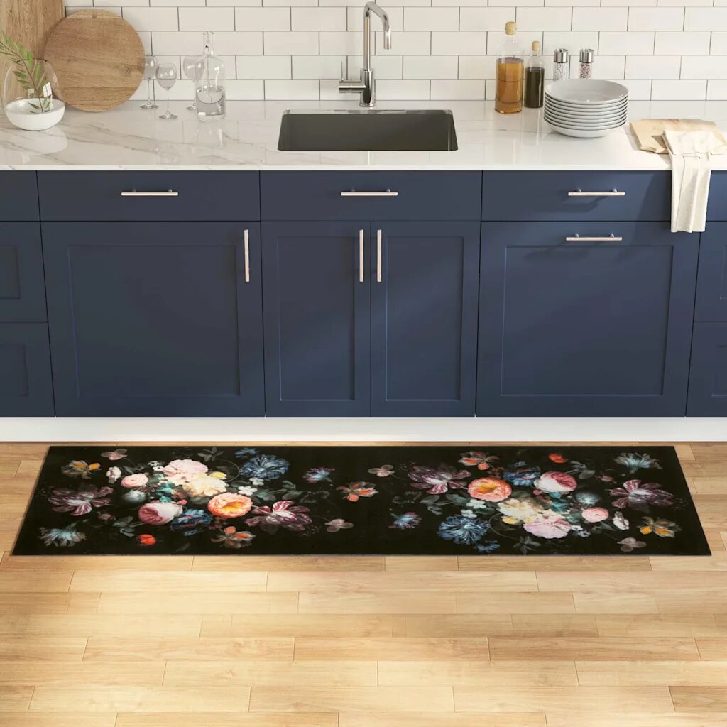 vidaXL Килим за кухня Черно 180 x 60 cm Кадифе