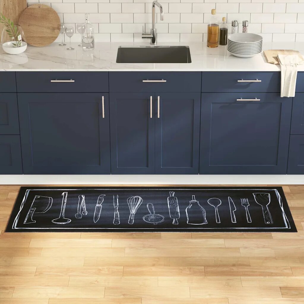 vidaXL Килим за кухня Черно 180 x 60 cm Кадифе