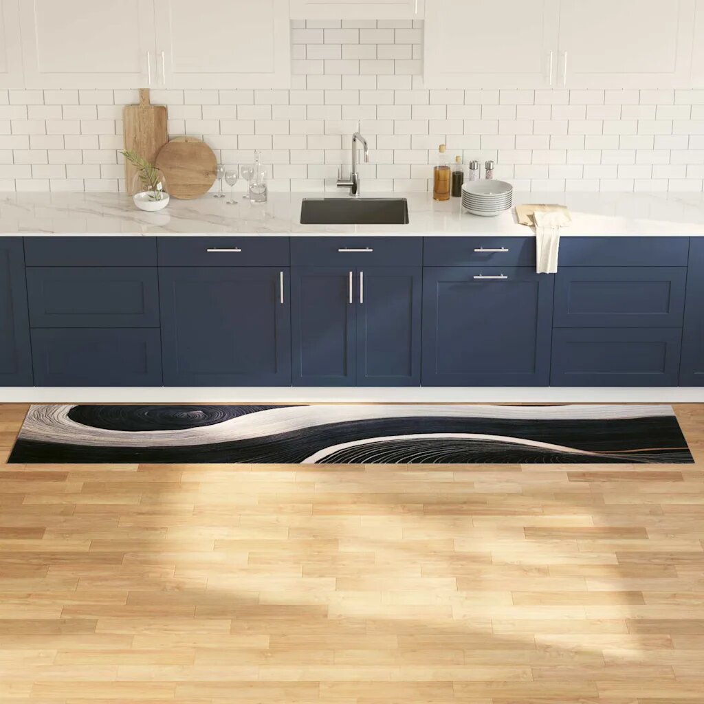 vidaXL Килим за кухня Черно 300 x 60 см Кадифе