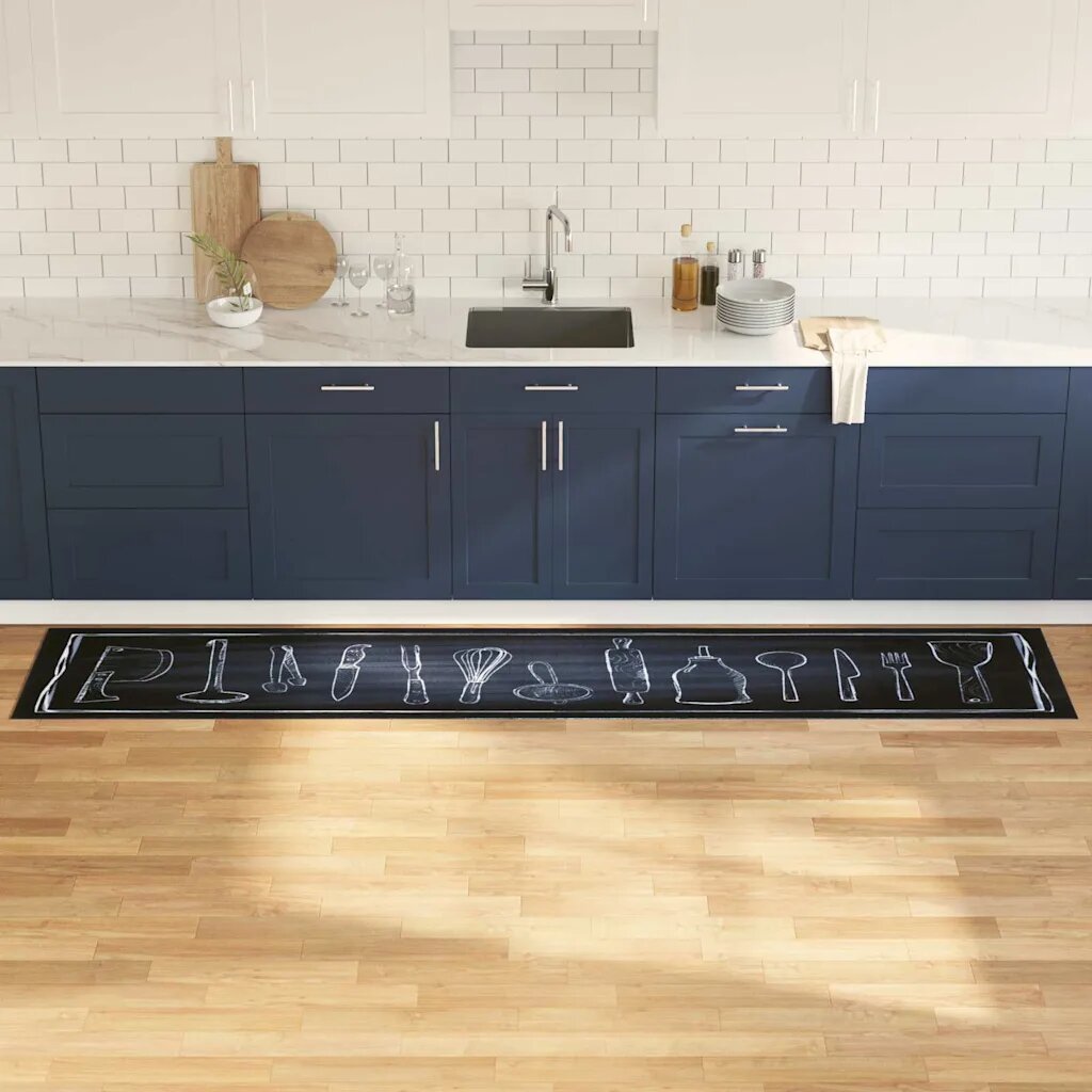 vidaXL Килим за кухня Черно 300 x 60 см Кадифе