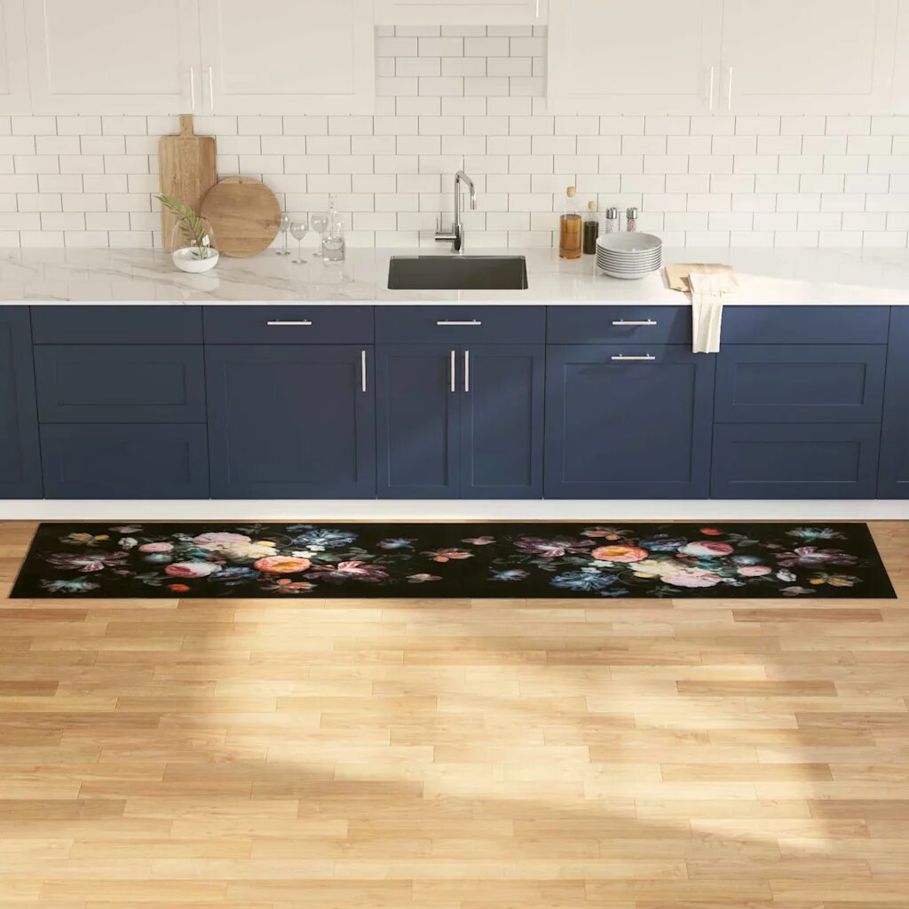 vidaXL Килим за кухня Черно 300 x 60 см Кадифе