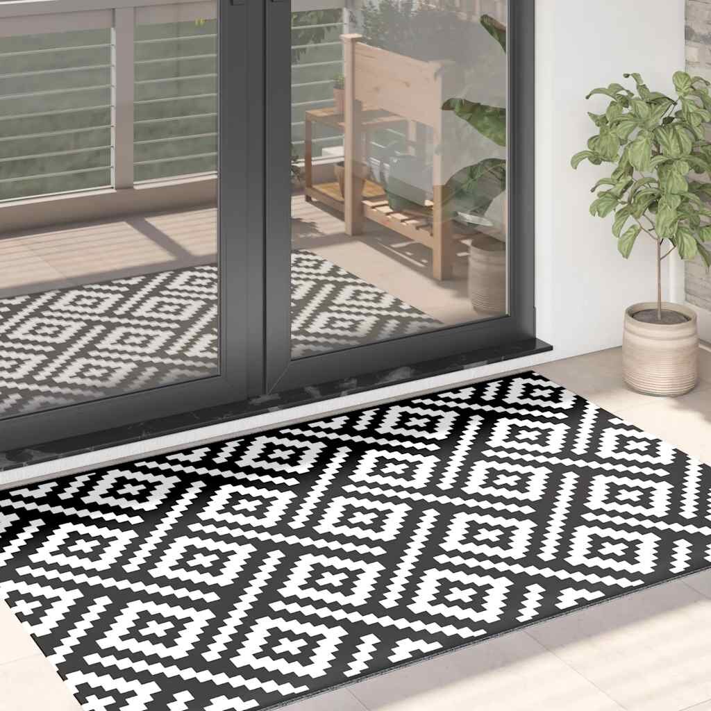vidaXL Килим за открито ARAKIL бяло и черно 120x180 см PP