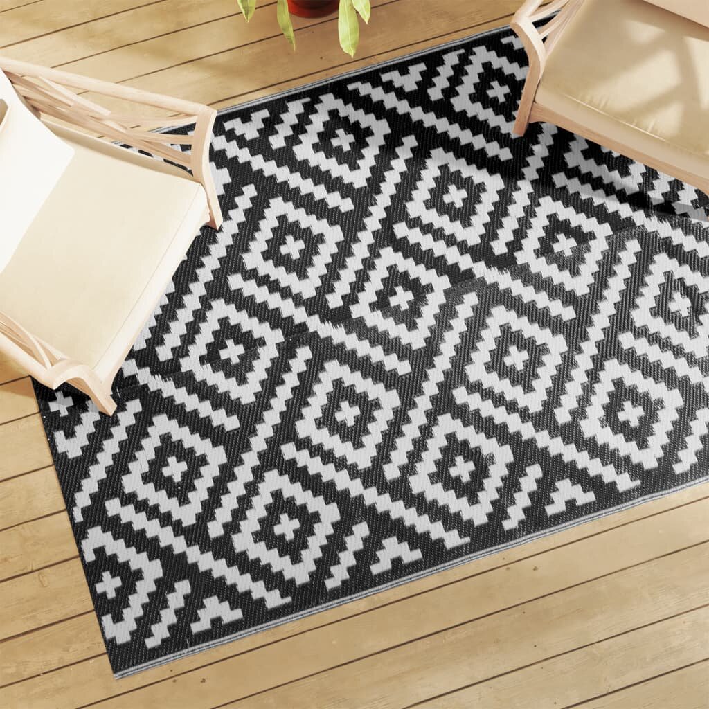 vidaXL Килим за открито ARAKIL Бяло и черно 140x200 см PP