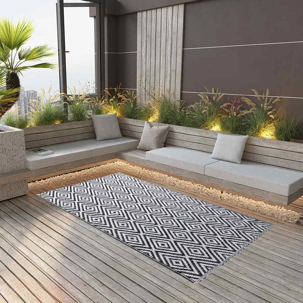 vidaXL Килим за открито ARAKIL бяло и черно 160x230 см PP