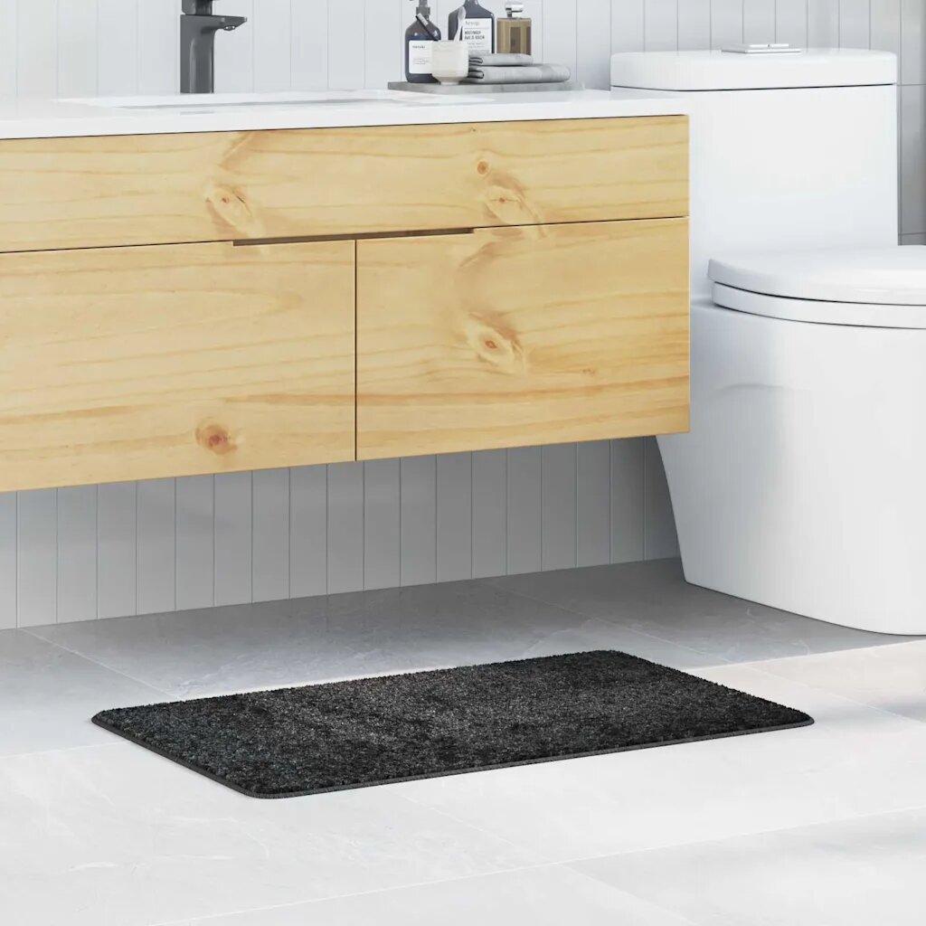 vidaXL Килимче за баня с антихлъзгаща повърхност Тъмносив 50 x 80 cm