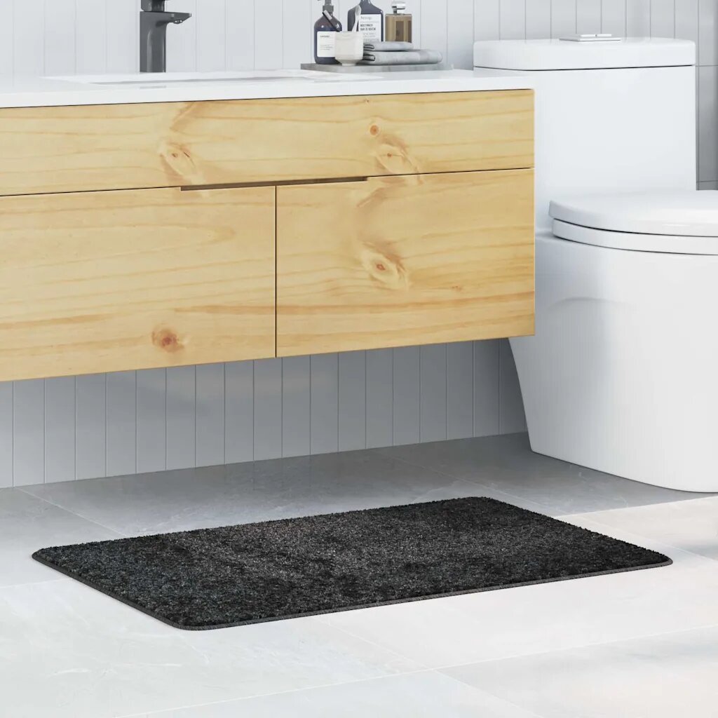 vidaXL Килимче за баня с антихлъзгаща повърхност Тъмносив 60 x 90 cm
