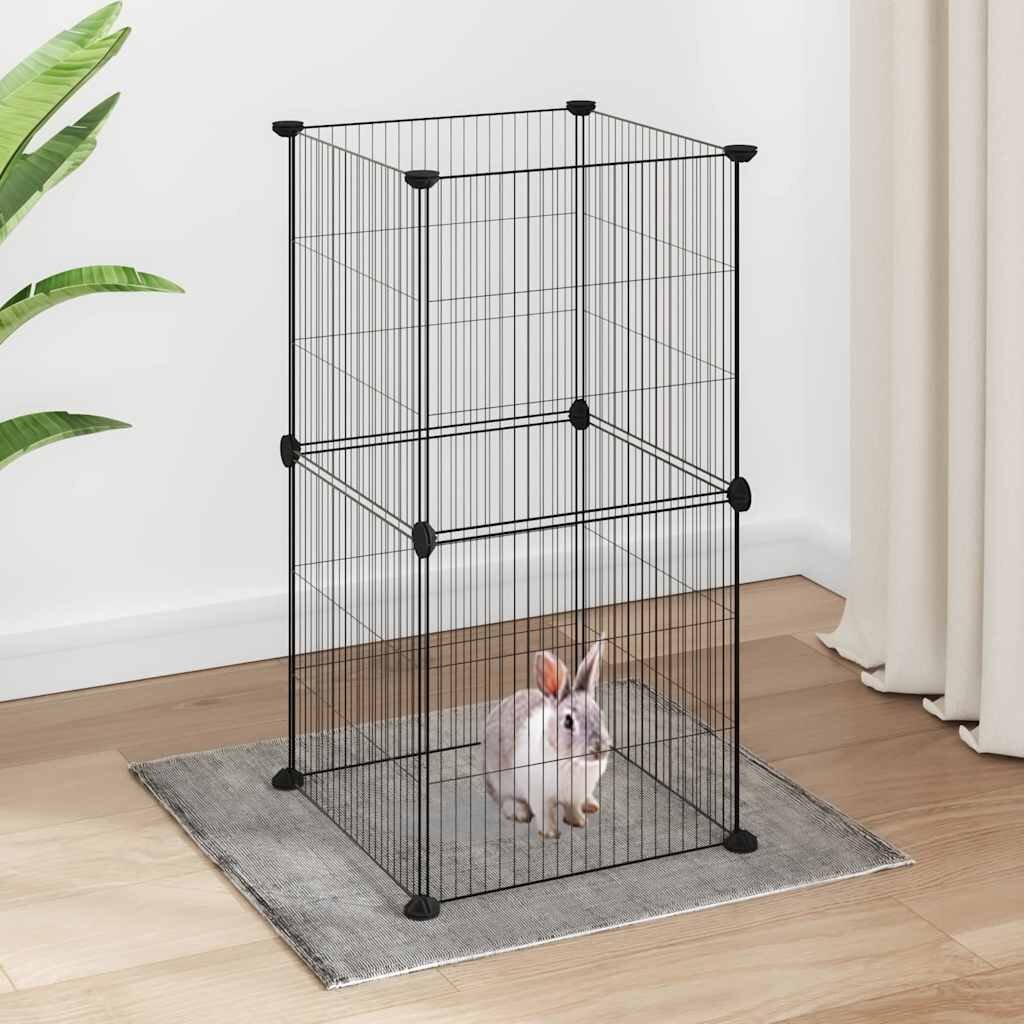 vidaXL Клетка за домашни любимци 8 панела черна 35x35x70 см стомана