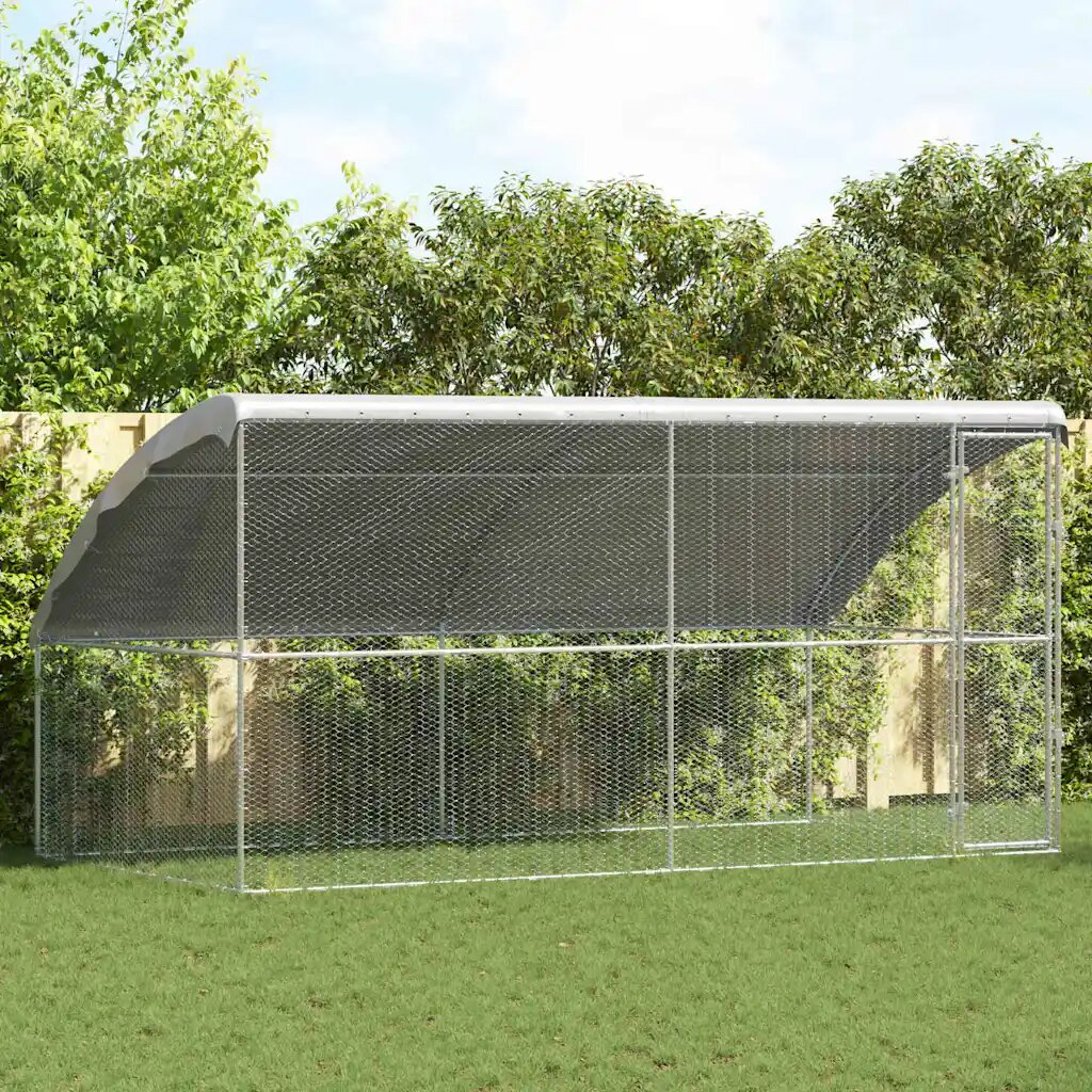 vidaXL Клетка за кокошки с 1 врата 2 бр. Сребристо 400x200x200cm