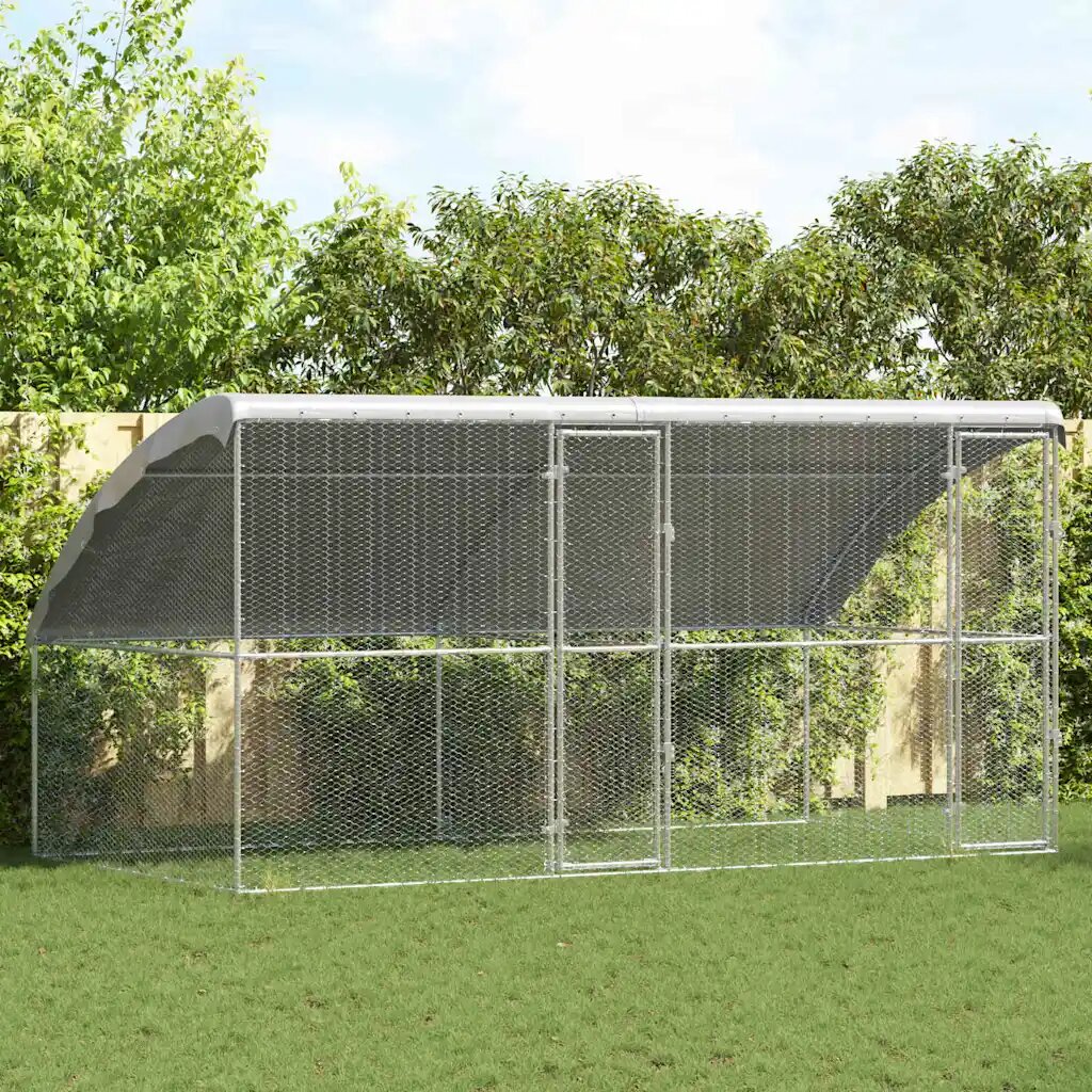 vidaXL Клетка за кокошки с 2 врати 2 бр. Сребристо 400x200x200см