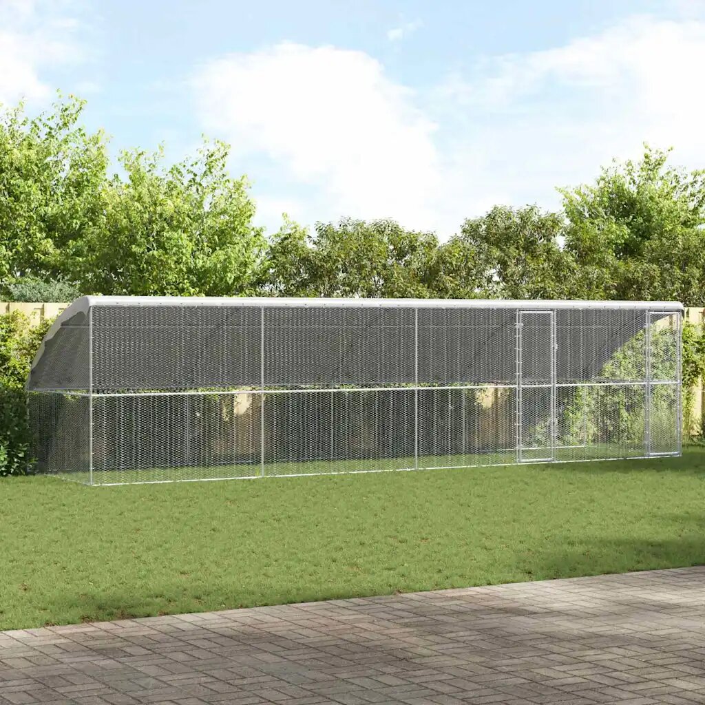 vidaXL Клетка за кокошки с 2 врати 4 бр. Сребристо 800x200x200 см