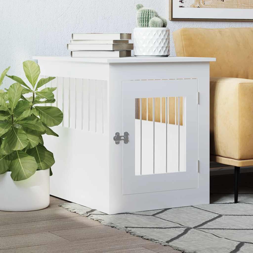 vidaXL Клетка за куче мебел бяла 55x75x65 см инженерно дърво