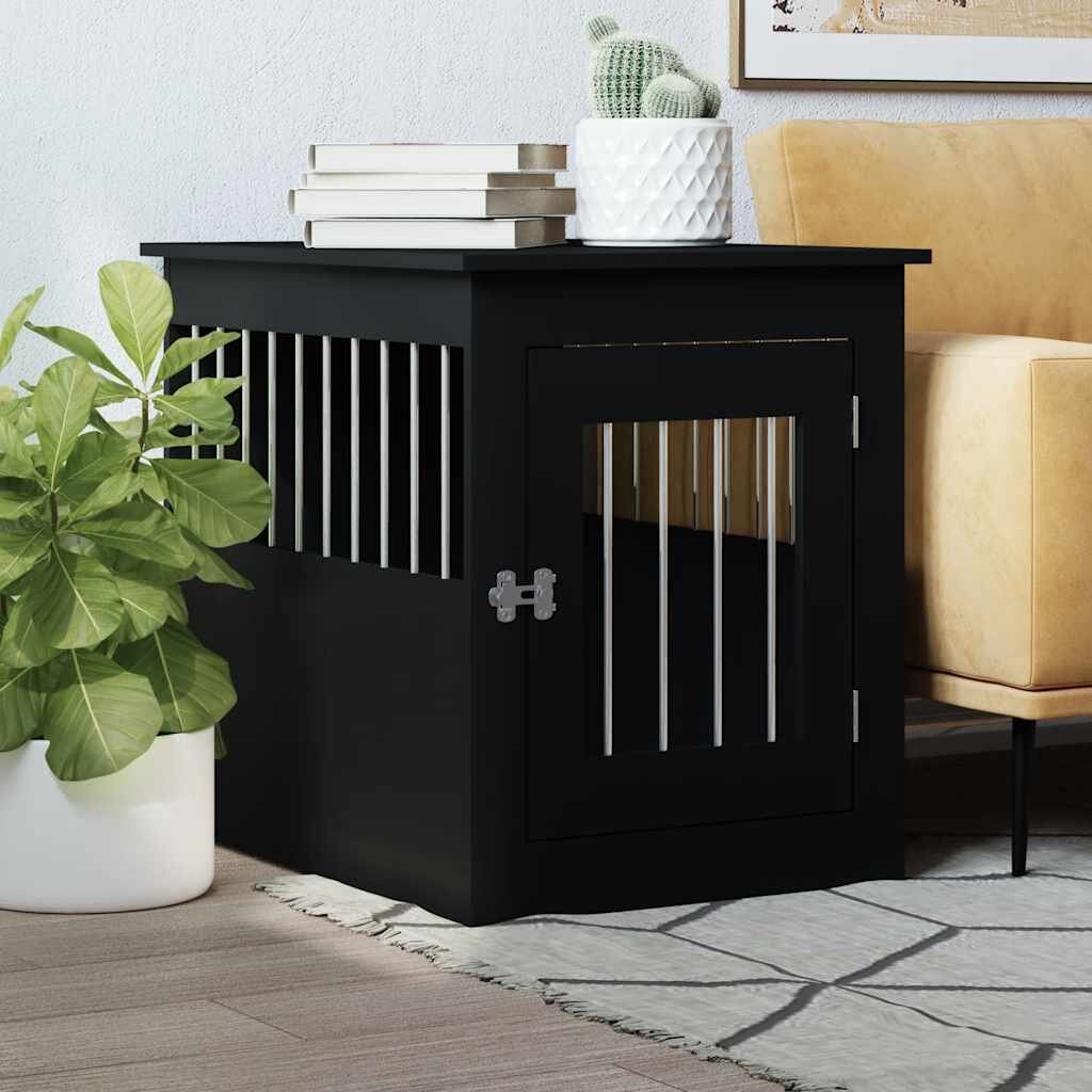 vidaXL Клетка за куче мебел черна 55x75x65 см инженерно дърво