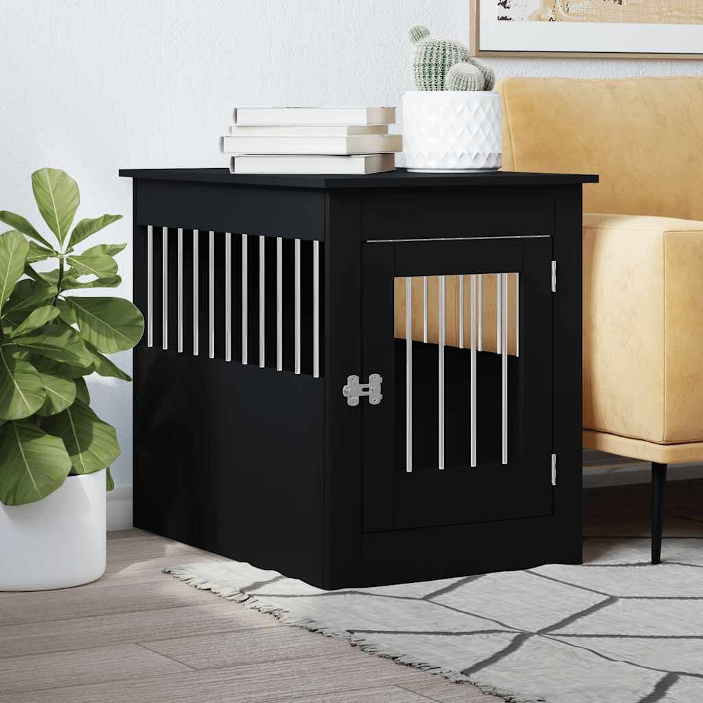 vidaXL Клетка за куче мебел черна 55x80x68 см инженерно дърво