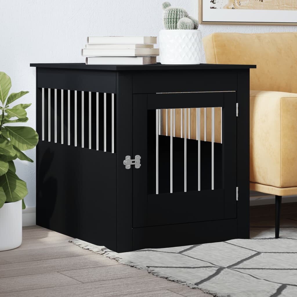 vidaXL Клетка за куче мебел черна 645x80x71 см инженерно дърво
