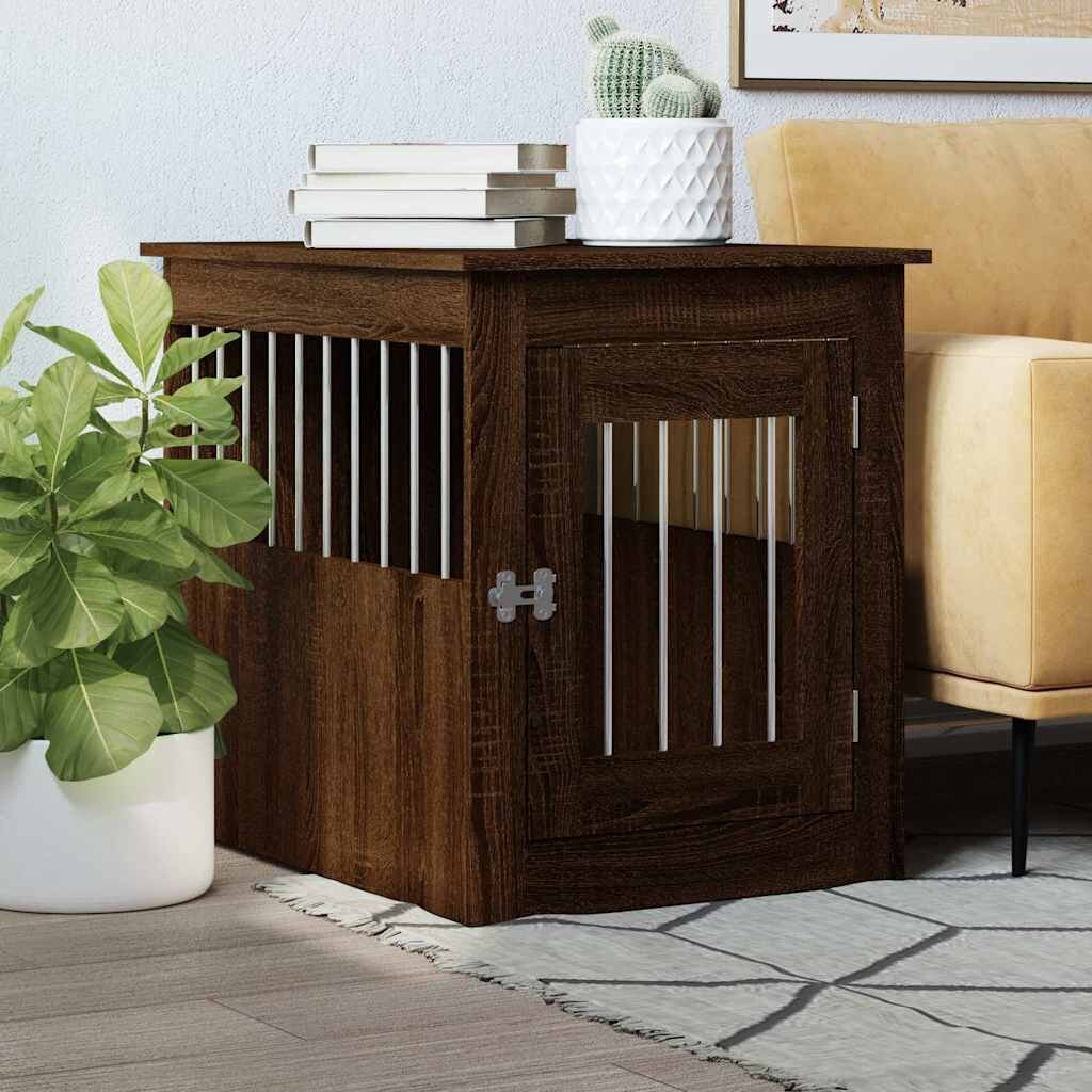 vidaXL Клетка за куче мебел кафяв дъб 55x75x65 см инженерно дърво