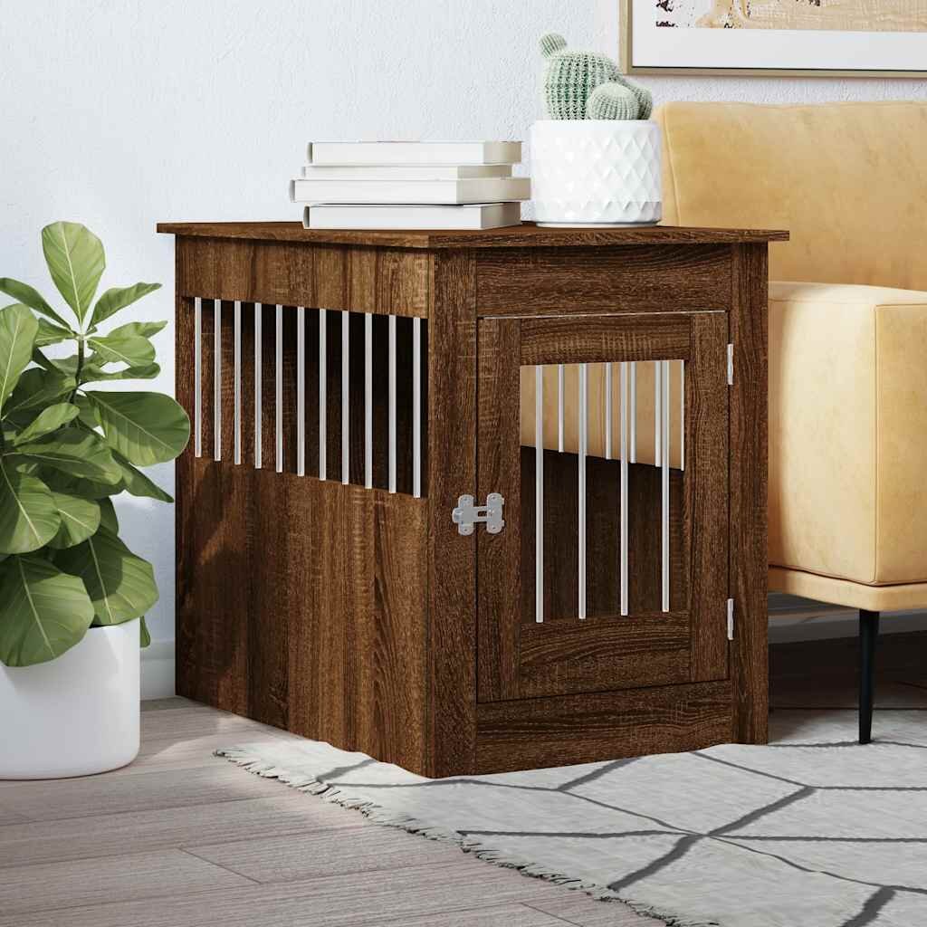 vidaXL Клетка за куче мебел кафяв дъб 55x80x68 см инженерно дърво