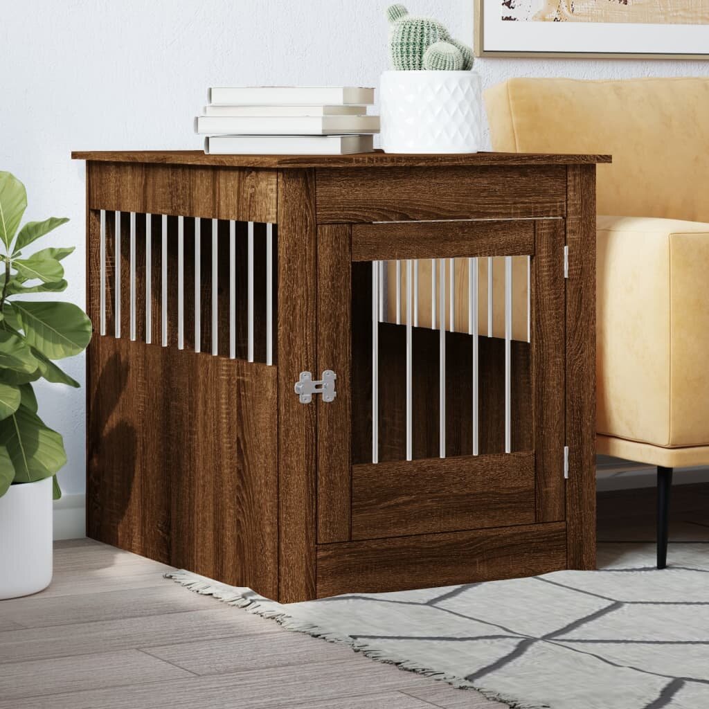 vidaXL Клетка за куче мебел кафяв дъб 645x80x71 см инженерно дърво