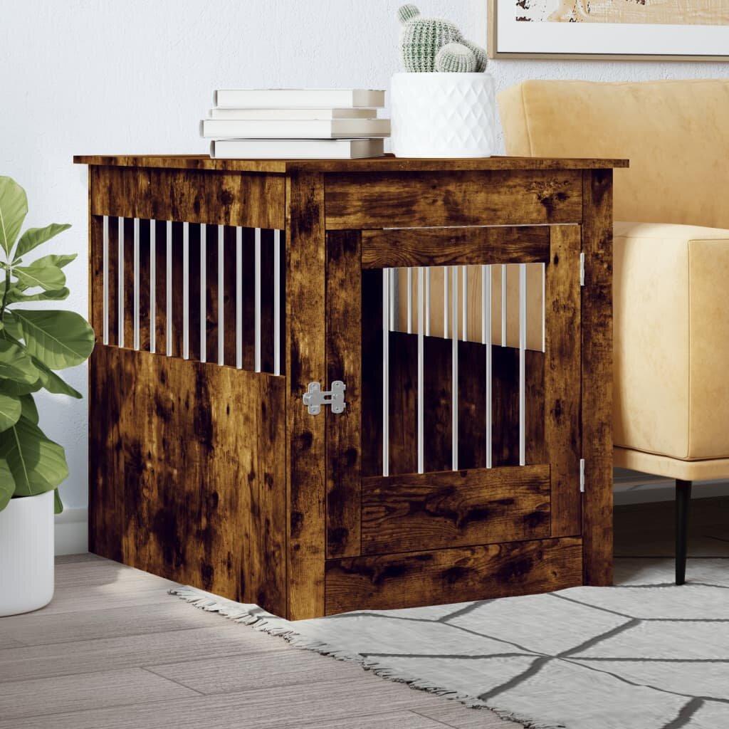 vidaXL Клетка за куче мебел опушен дъб 645x80x71см инженерно дърво
