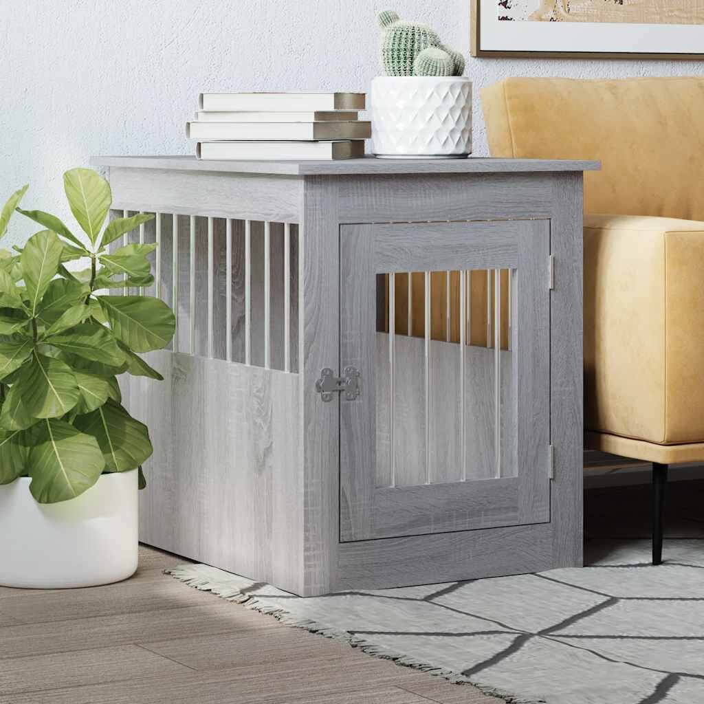 vidaXL Клетка за куче мебел сив сонома 55x75x65 см инженерно дърво