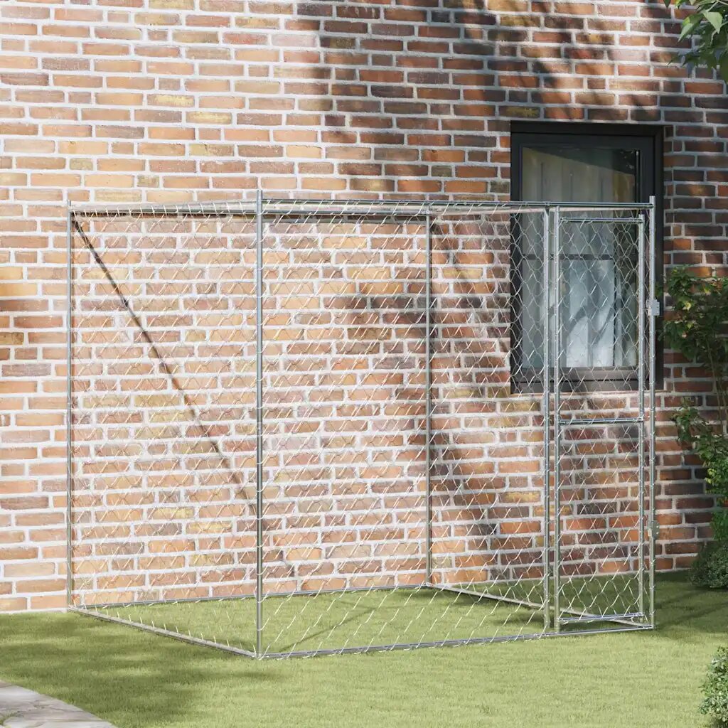 vidaXL Клетка за куче Сребрист 200 x 200 x 200 cm