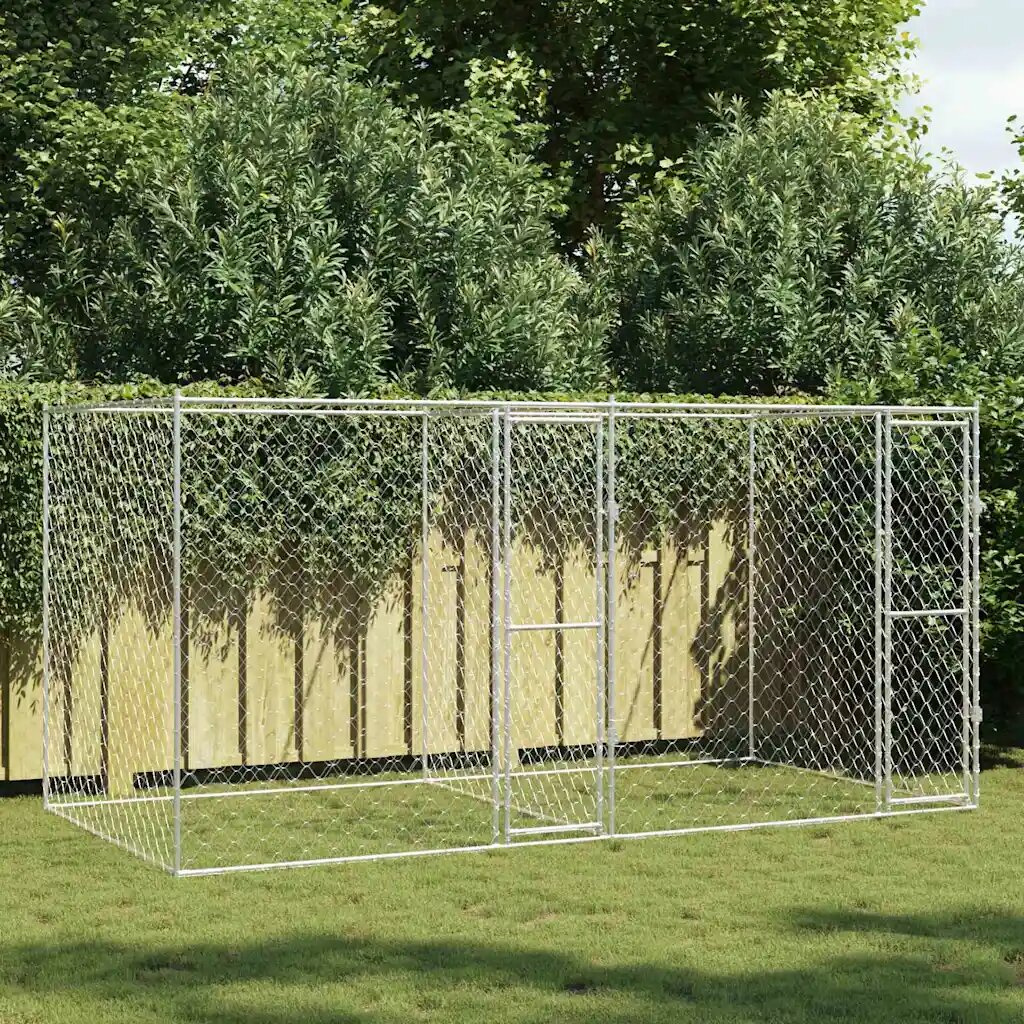 vidaXL Клетка за куче Сребрист 400 x 200 x 200 см