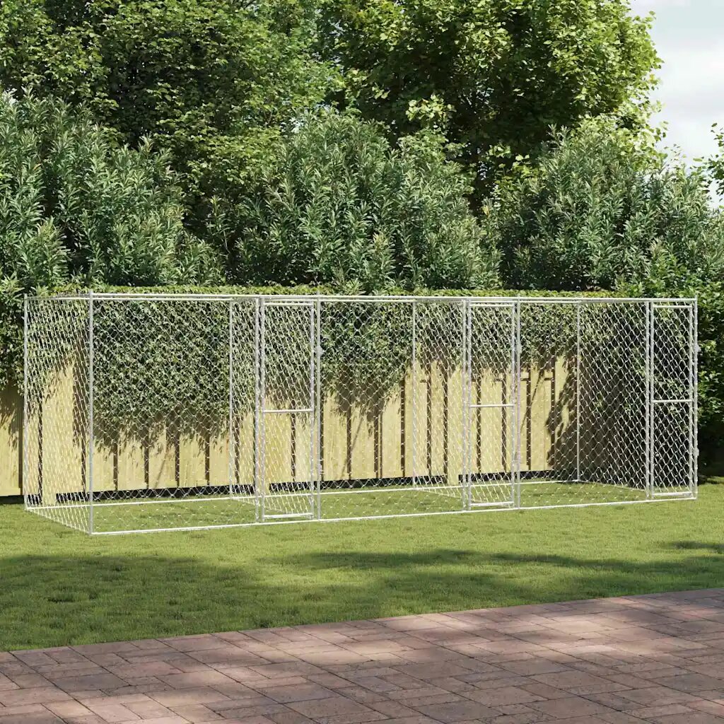 vidaXL Клетка за куче Сребрист 600 x 200 x 200 см