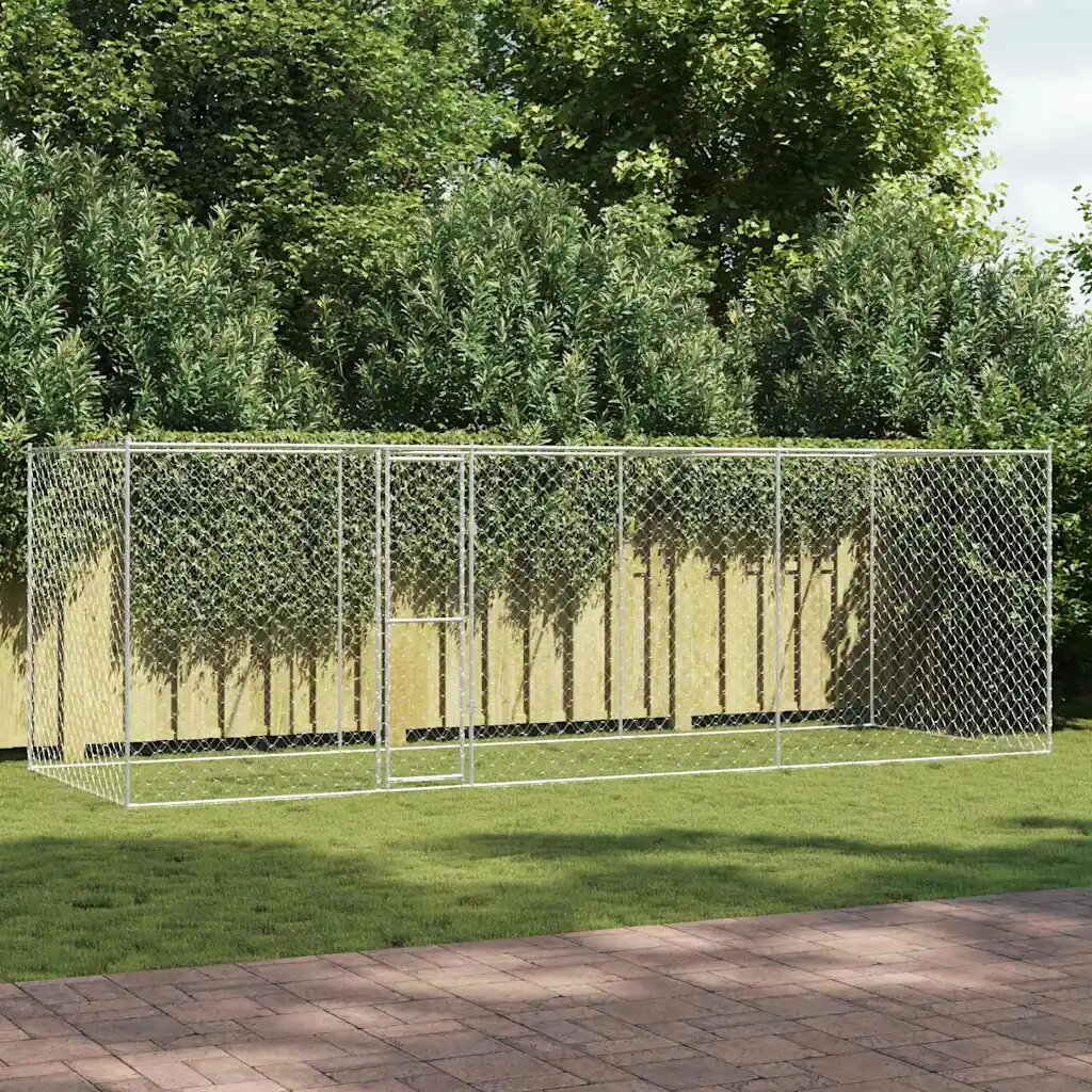 vidaXL Клетка за куче Сребрист 600 x 200 x 200 см