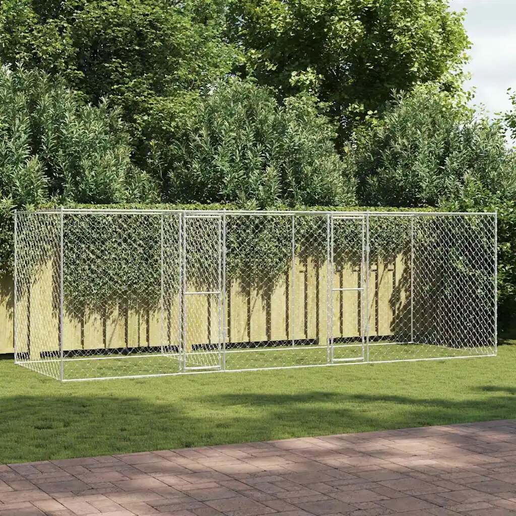 vidaXL Клетка за куче Сребрист 600 x 200 x 200 см
