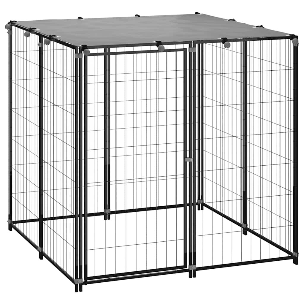 vidaXL Клетка за кучета черна 110x110x110 см стомана