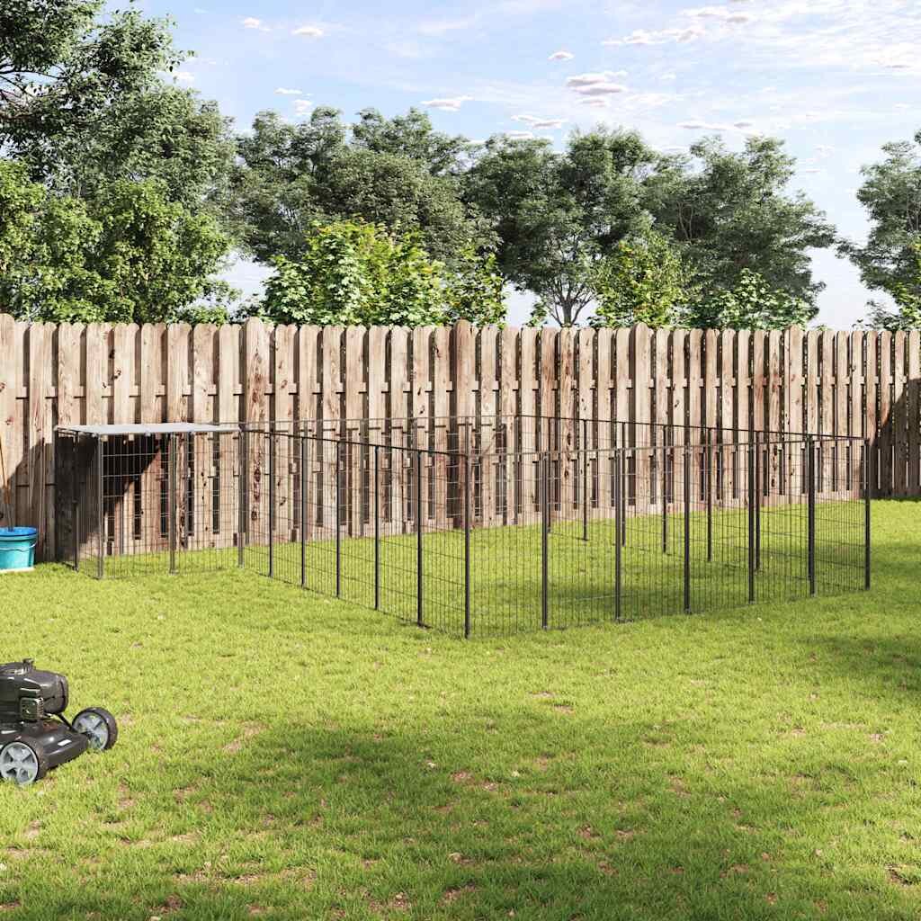 vidaXL Клетка за кучета черна 1573 м² стомана
