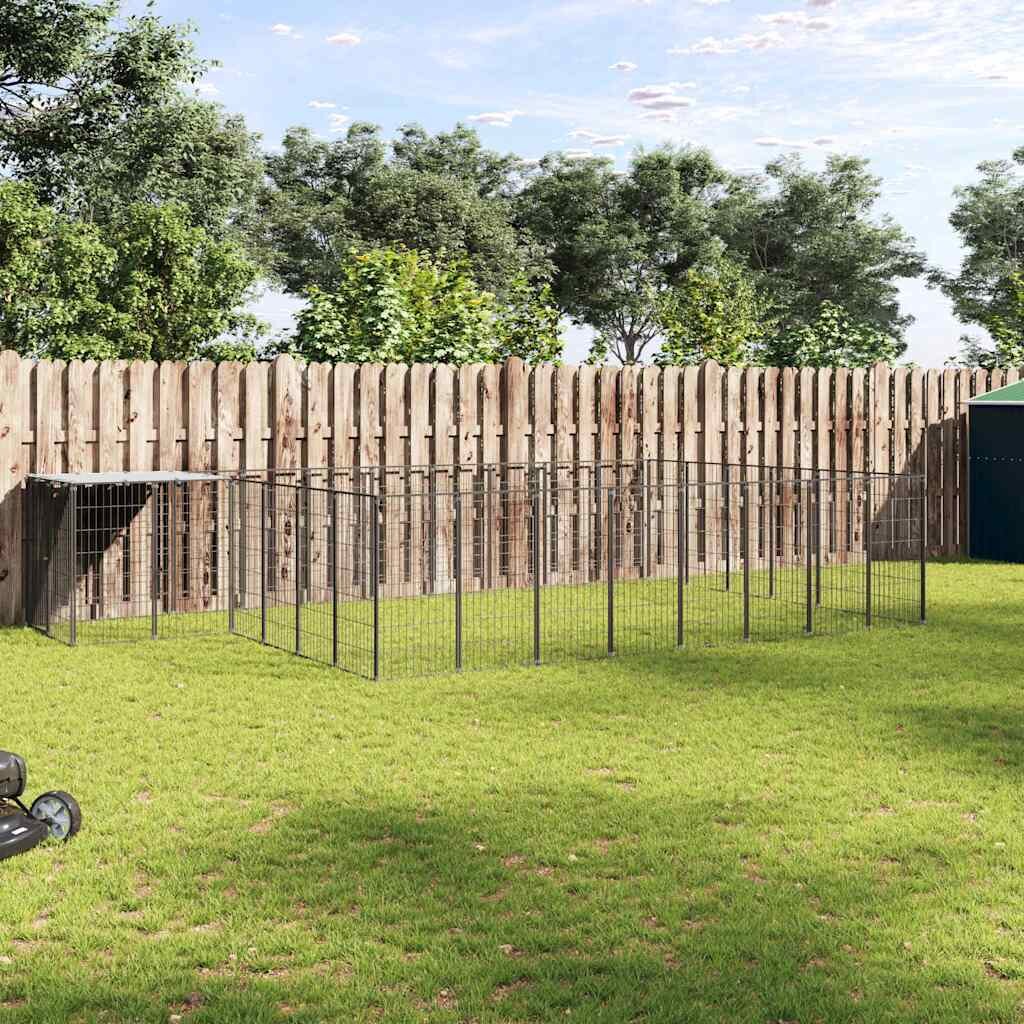 vidaXL Клетка за кучета черна 1573 м² стомана