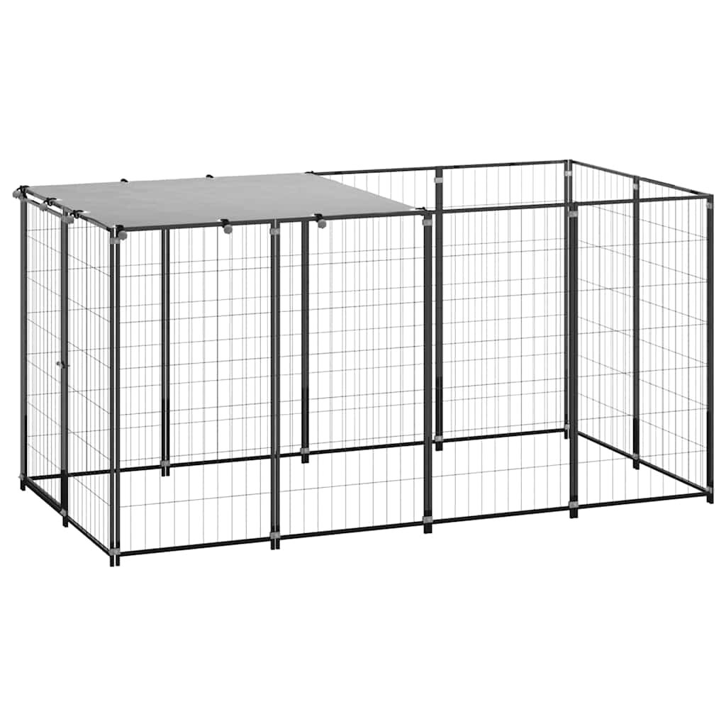 vidaXL Клетка за кучета черна 242 м² стомана