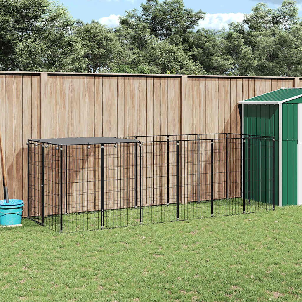 vidaXL Клетка за кучета черна 330x110x110 см стомана