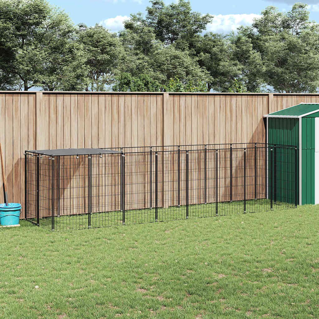 vidaXL Клетка за кучета черна 484 м² стомана