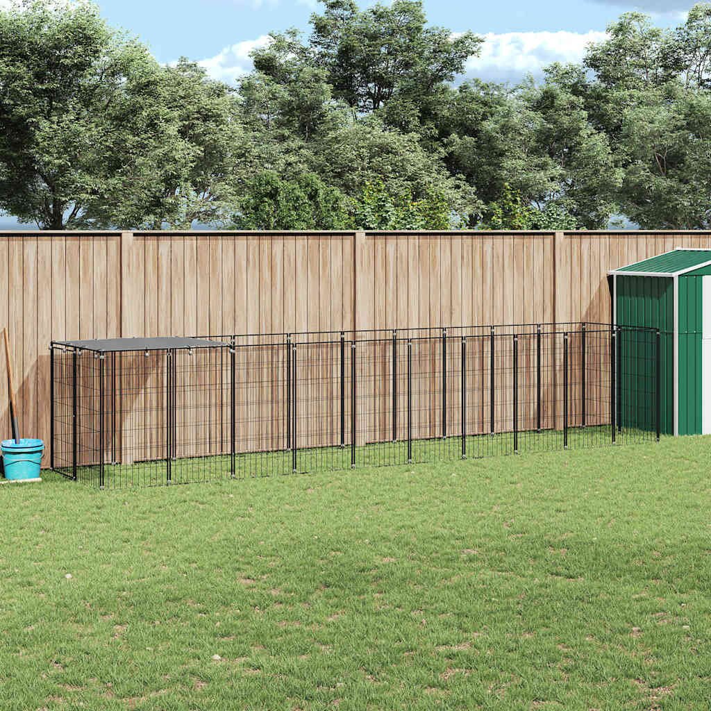 vidaXL Клетка за кучета черна 605 м² стомана