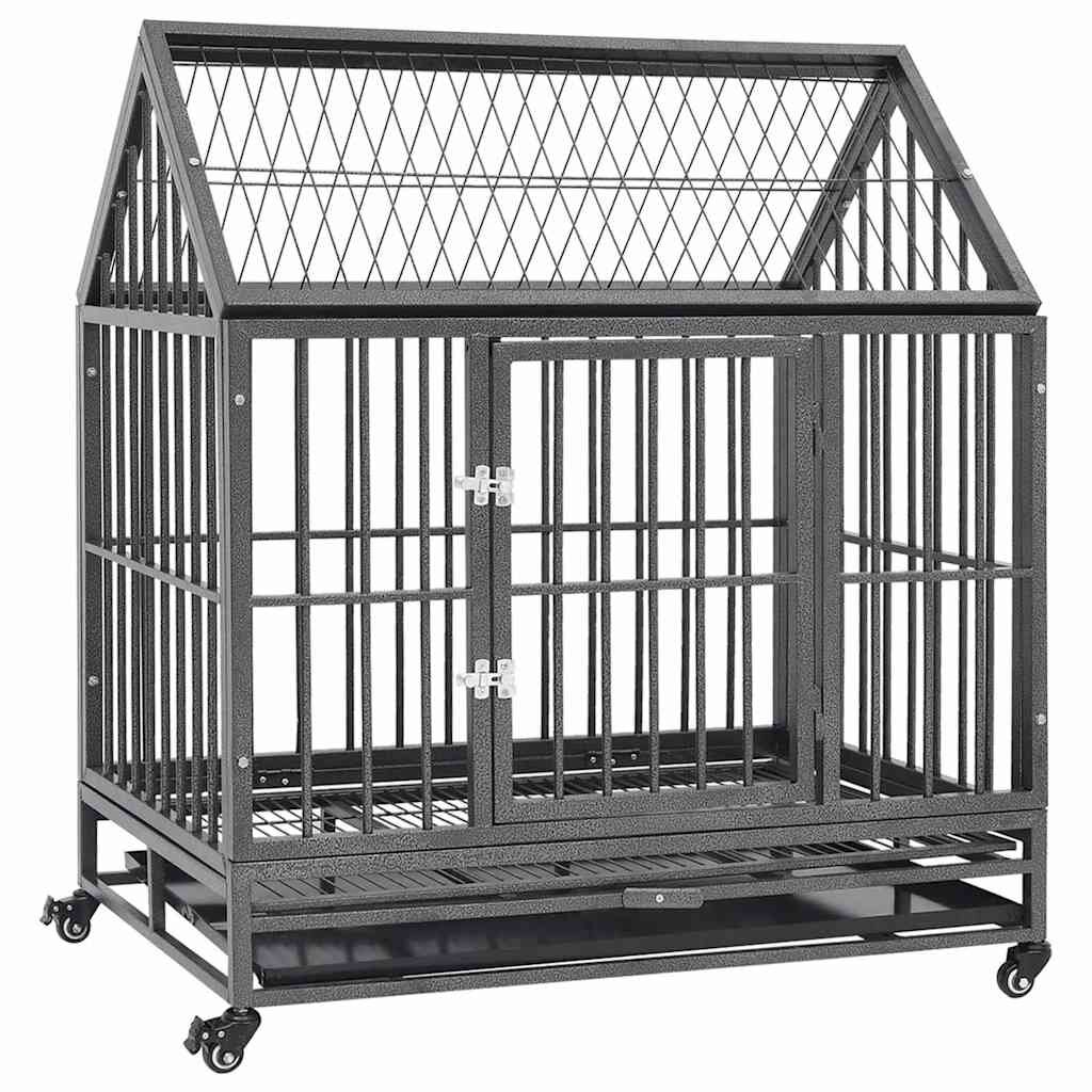 vidaXL Клетка за кучета с колелца и покрив стомана 92x62x106 см