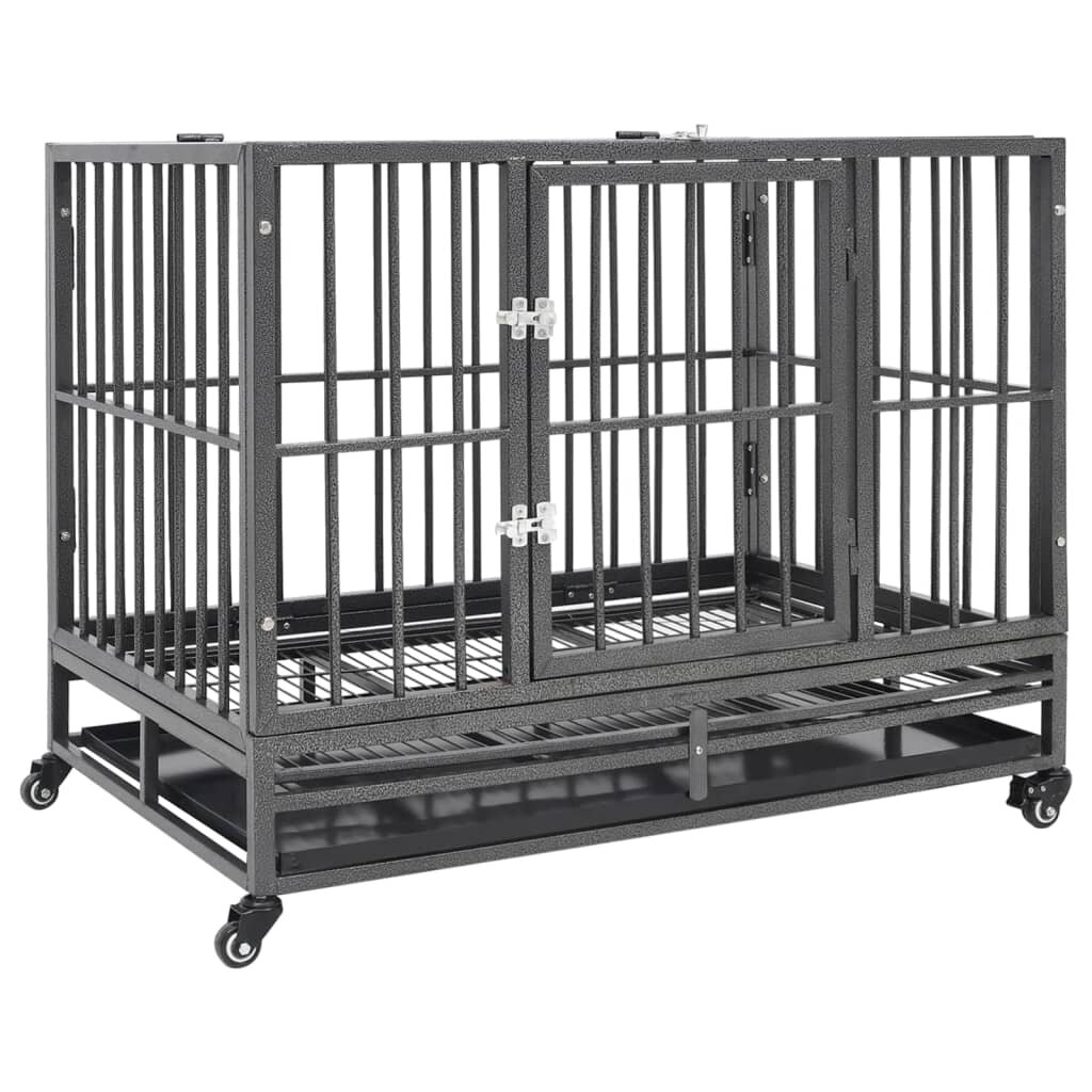vidaXL Клетка за кучета с колелца стомана 102x72x85 см