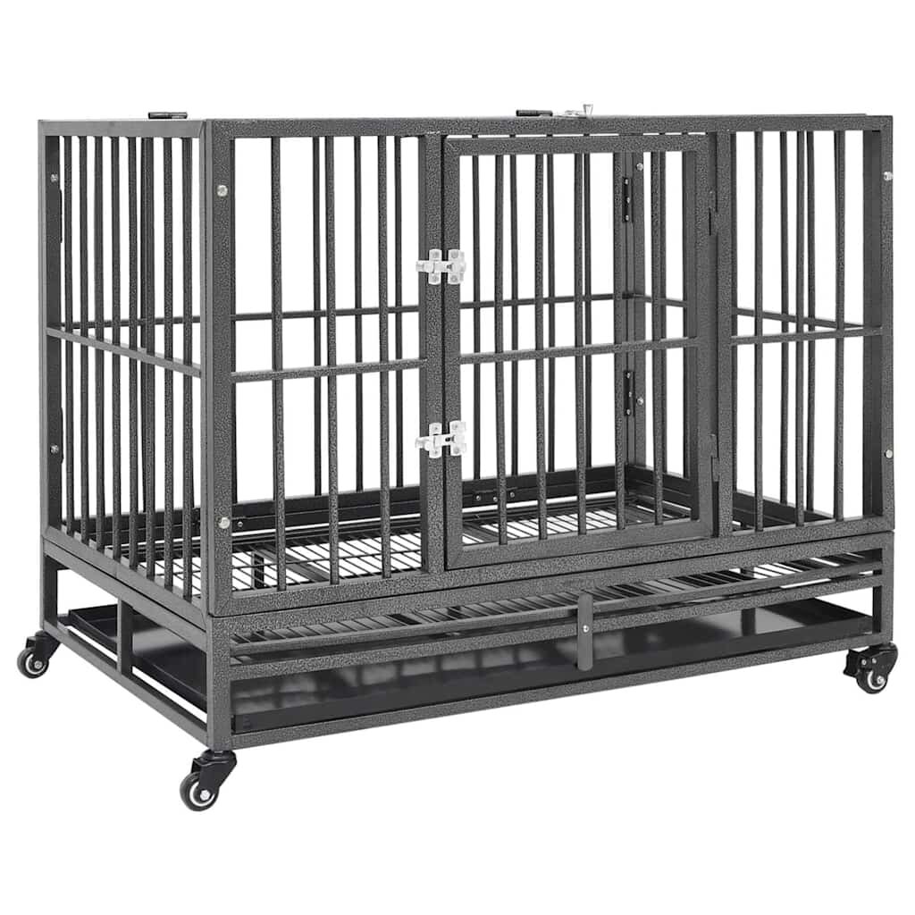 vidaXL Клетка за кучета с колелца стомана 92x62x76 см