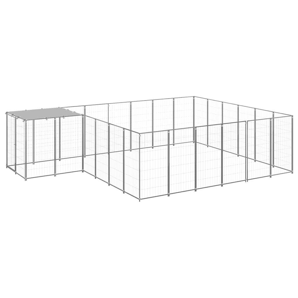 vidaXL Клетка за кучета сребриста 121 м² стомана